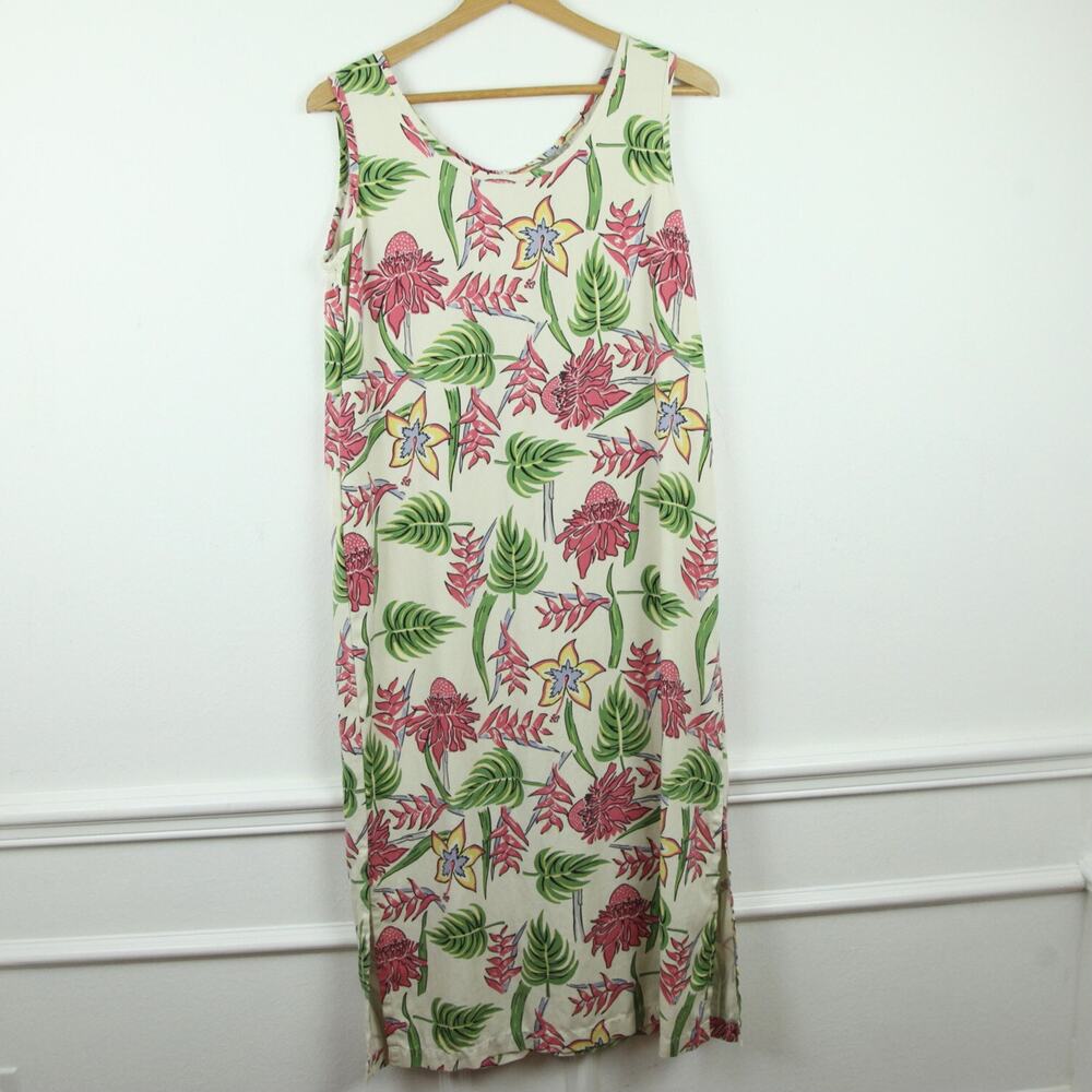 Vintage Medium Dress 100%‎ Silk Soft Floral Resort Vacation Beach Midi Feminine